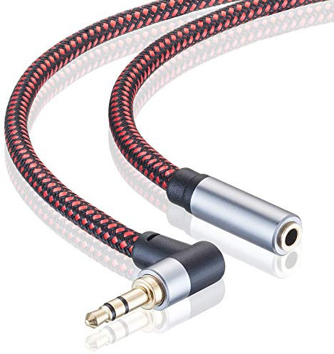 Audio Extension Cable 1m, Right Angle 3.5mm Male to Female Audio Stereo Cable with Silver-Plating Copper Compatible with iPhones,Tablets,Sony Beats, PS4 Headset (1m)