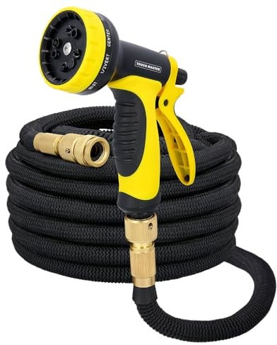 Tough Master Expandable Garden Hose 100FT Flexible Expanding Magic Watering Hose with 10 Function Spray Gun 3/4 1/2 Fittings Leak-Proof Hose Pipe Comes in Plastic Storage Box