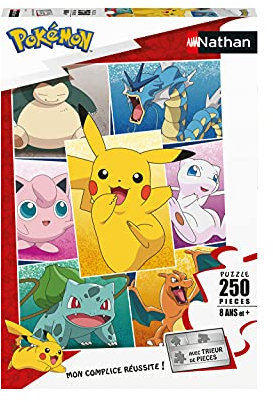 Nathan 86882 Kinderpuzzle 250 Teile, Pokémon-Typen, Mädchen oder Jungen ab 8 Jahren, hochwertiges Puzzle, Dicker und Stabiler Karton, Anime