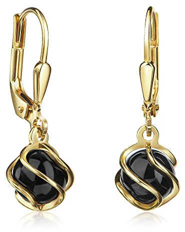 XAANA Damen-Ohrhänger mit schwarzer Onyx-Perle 14 kt / 585er Gelbgold AMZ0544