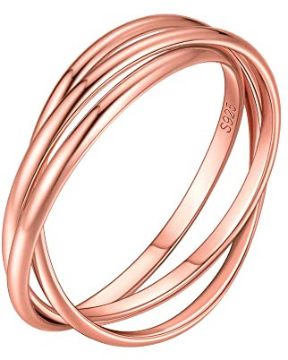 ChicSilver Bague 3 Anneaux Or Rose Femme Bagues 49 Argent 925 Bijoux Anneau Mariage Fiançailles Anniversaire