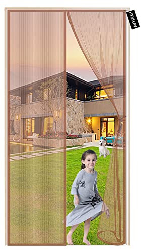 Magnet Fliegengitter Tür,Insektenschutz Balkontür mit Klettband ohne Bohren für Wohnzimmer/Schiebetür/Terrassentür 150x220cm,Braun A