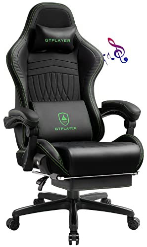 GTPLAYER Gaming Stuhl, Ergonomischer Gaming Sessel Schreibtischstuhl PC Gamer Racing Stuhl mit Fußstütze Lautsprecher Musik Bürostuhl bis 150kg belastbar Grün