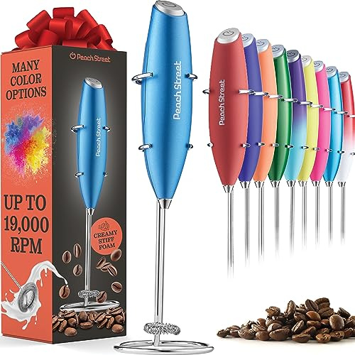 Powerful Handheld Milk Frother, Mini Milk Foamer, Battery Operated Stainless Steel Drink Mixer with Frother Stand