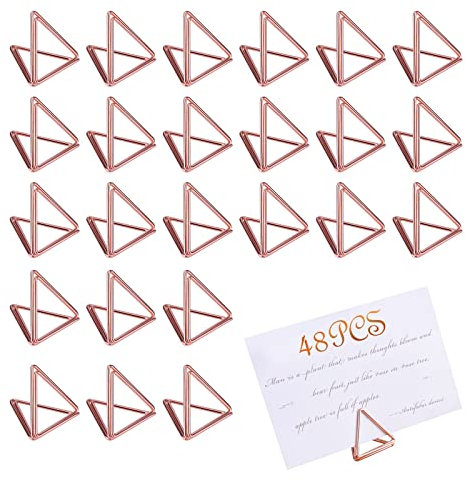 AIEX 48 Stück Mini Tischkartenhalter, Tisch Nummern Halter Kleines Dreieck Fotobildhalter für Tische Geeignet für Hochzeiten Partys Restaurants Geburtstage (Roségold)