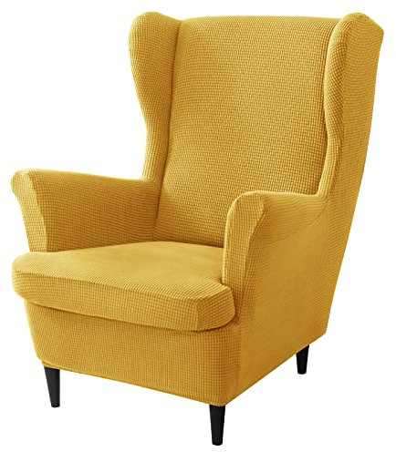 JHLD 2 Stück Stretch Husse für Ohrensessel, weiche Jacquard Ohrensessel Schonbezug Mit elastischem Boden Sesselbezug Husse für Ohrensessel Für Wohnzimmer -gelb-2 Stück