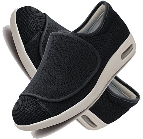 Aocase Diabetic Arthritis Swollen Footwear Women Diabetic Shoes Adjustable Closure Edema Shoes Extra Wide Walking Memory Foam Slippers Mesh Breathable Lightweight Walking Sneakers,Black,46 EU