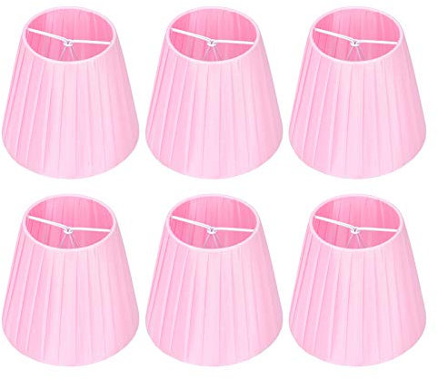 Beufee 6 Stück kleine Lampenschirme, Kronleuchter-Lampenschirme zum Aufstecken, Kleiner Lampenschirm aus rosa Fassgewebe für Wandlampen, Tischlampen, Ersatz