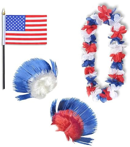 Sonia Originelli Fanset Fanartikel Fahne Perücke Blumenkette Hawaiikette WM EM Farbe: USA Iro
