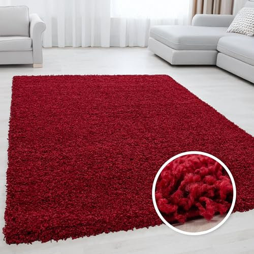 Miovani Hochflor Teppich 60x110 cm Rot - Besonders weicher Shaggy Teppich in vielen Farben & Größen für Dein gemütliches Zuhause - Teppich Wohnzimmer & Schlafzimmer
