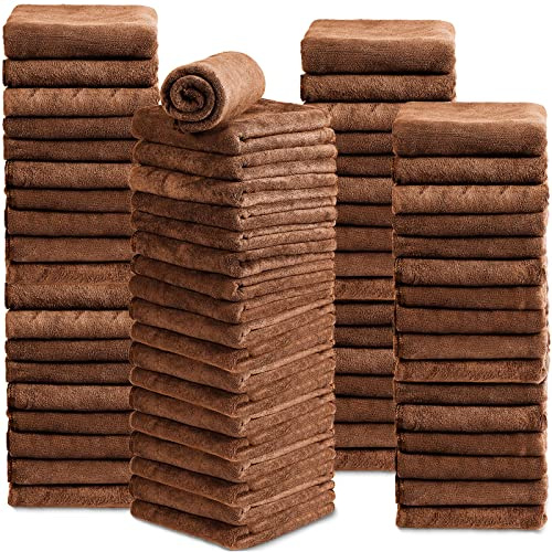 Newwiee 72er-Pack Mikrofaser-Handtücher, bleichsicher, im Großpack für den Salon, 45,7 x 76,2 cm, fusselfrei, trocknendes Haartuch, Handtuch für Haare, Fitnessstudio, Bad, Spa, Rasur, Friseur (Braun)