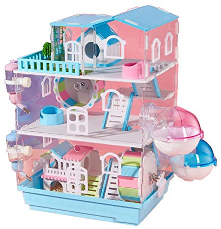 xixi-home Hamsterkäfig Syrischer Zwerghamsterkäfig 3 Etagen Kleintierlebensräume Vollständig transparente Hamsterkäfige aus Acryl mit Hamsterspielzeug-Kits (In Einer Woche angekommen)