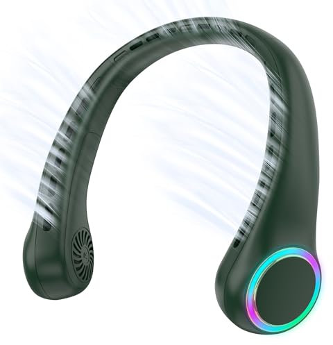 ITSHINY Ventilador de Cuello, Mini Ventilador Portatil, Ventilador Cuello Sin Aspas, Ventilador USB Recargable Bateria 4000 mAh con Ajustable 3 Velocidades Luz LED para Viajes Deporte Oficina Hogar