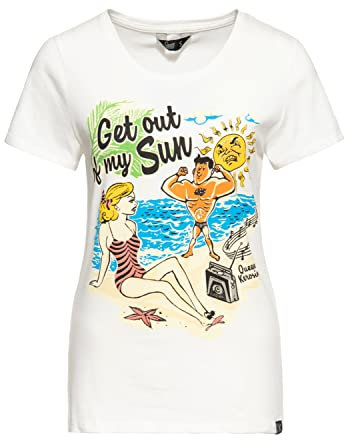 Queen Kerosin Damen Vintage Shirt T-Shirt Slim Fit Frontprint Retro Kurzarm Shirt Pin-Up Pretty 50S Rockabella Get Out of My Sun