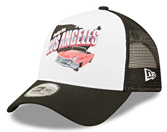 New Era USA Angeles A-Frame Adjustable Trucker Cap Schwarz Weiß gebogeener Schirm - One-Size