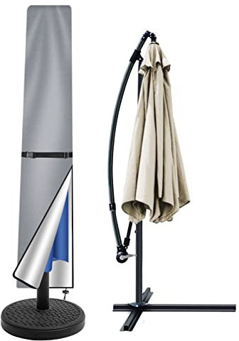 Teynewer Parasol Cover Waterproof, Straight Parasol Protective Covers with Telescopic Pole and Zipper Fit for 1.8 to 2.7 m Large Umbrella Patio Parasol Weatherproof UV-Anti Windproof, Grey