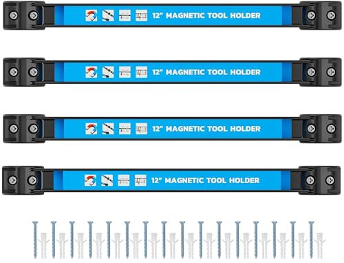GREBSTK 30cm Magnetische Werkzeughalterleiste Schwere Duty Magnetleiste Metall-Werkzeugorganizer-Rack mit Montageschrauben, 4 STÜCK