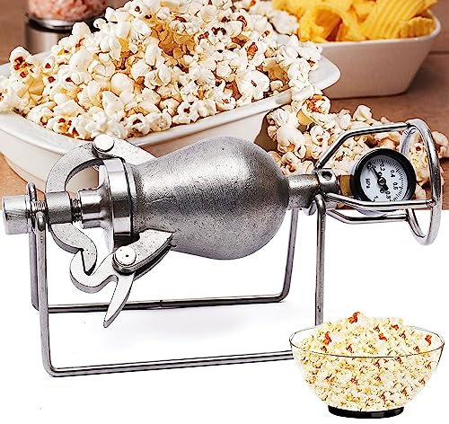 Traditional Popcorn Machine, Stainless Steel Mini Popcorn Pot, Retro Popcorn Maker with Stand, for Family Gathering Party Fun