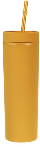 Uxcell Skinny Tumbler with Lids and Straws, 16Oz Matte Light Orange Skinny Tumbler Bulk, Reusable Pastel Acrylic Tumbler, Double Wall Plastic Tumbler for Cold Hot Drinks, Coffee DIY