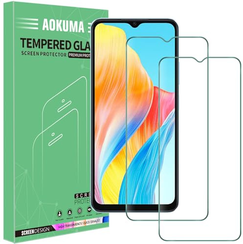 AOKUMA Protector de Pantalla para OPPO A18/A38, [2 Unidades] Cristal Templado para OPPO A18 Fácil Instalación, Sin Burbujas, Alta Definicion, 9H Dureza, Anti-Arañazos