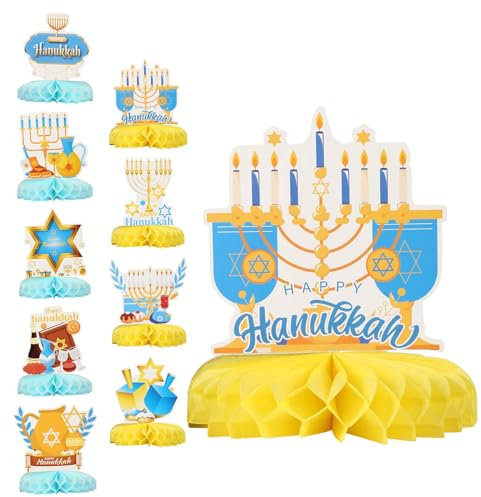 CHALA 9 Stück Chanukka Dekoration Chanukka Tischdekoration Bienenwaben Hanukkah Waben Tischaufsätze 3D Chanukka Thema Party Mittelstücke für Chanukka Fröhliche Chanukka Feiertag Party Deko