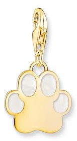 THOMAS SABO 2 Charm-Anhänger Hundepfote mit weißer Kaltemaille vergoldet 925 Sterlingsilber, 750 Gelbgold Vergoldung, Kaltemail 2014-427-39