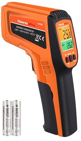 ThermoPro Termometro Infrarossi Digitale -50℃ a 550℃, Misurazione Doppia Laser della Temperatura Senza Contatto per Cucina Piscina Terra Pizza Termometro Laser con Display LCD Retroilluminato