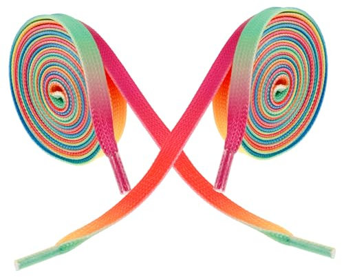 YARNOW 1 Paar Glasierte Hockey-schnürsenkel Gewachst Für Schlittschuhe Regenbogen-farbverlauf Polyestermaterial 96 Länge Gewachste Eishockey-schnürsenkel