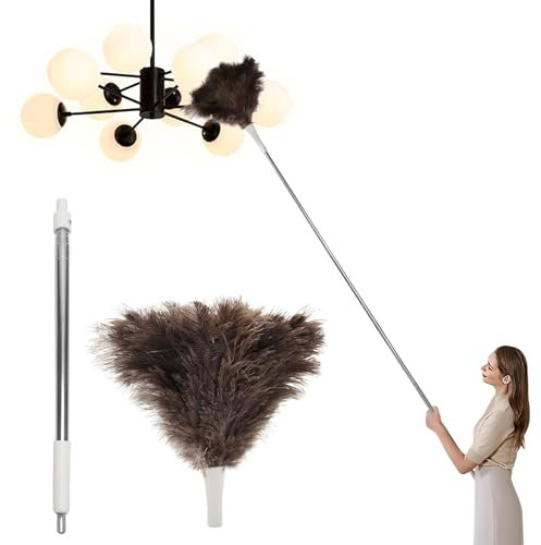 Ostrich Feather Duster Pole up to 72 Inch,Extendable Feather Duster Used for Home Cleaning Ceilings Furniture Fans