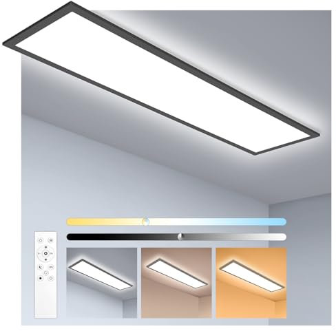 Oraymin LED Panel 120x30 Schwarz, LED Panel Dimmbar 120x30, Deckenpanel Deckenlampe mit Fernbedienung, 40W 4400LM Lampen mit Speicherfunktion, 3000K-6500K Lampe Wohnzimmer, Lampe Schlafzimmer