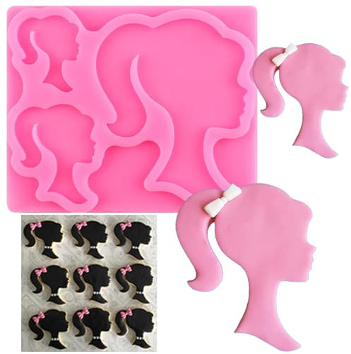 YIHUOMOLDS Stampi in silicone a forma di testa di bambola, stampo per fondente a tema ragazza, per decorare torte, cupcake, cioccolato, caramelle, pasta di gomma, argilla polimerica
