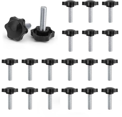 M8 x 40 MM Vis à Poignée Étoilée, 20 Pièces Bouton de Serrage M8, Vis de Serrage en Forme, prise en main confortable, adaptées aux machines, à l'industrie et aux équipements (Noir) 0XBIT