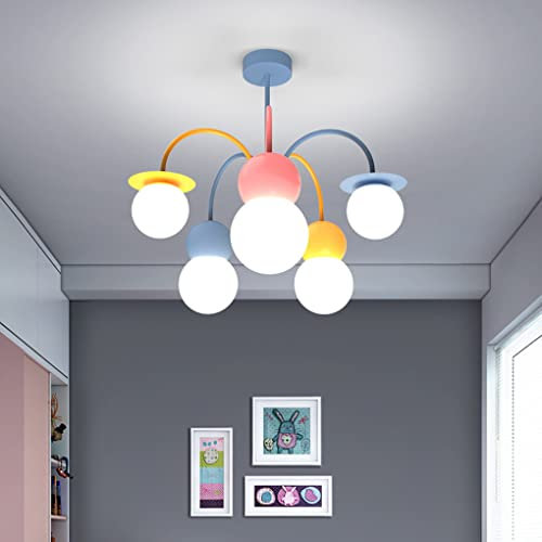 SSNCcNC Kronleuchter Moderne Kinderzimmerlampe Macaron Deckenleuchte Pendelleuchte 13W Nordic Hängeleuchte Dimmbar (3000K-4500K-6000K) Eisen Glas Hängelampe Fur Schlafzimmer Wohnzimmer