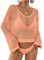 Bsubseach Femmes Crochet Crop Top Plage Maillot de Bain Cover Up Manches Longues Hollow Out Maillot de Bain Cover Ups Corail Rose