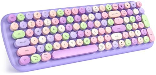 MOFII Combo de teclado y mouse inalámbricos, teclado inalámbrico estilo máquina de escribir retro de tamaño completo con mouse óptico para computadora/portátil/Windows/Mac (morado)