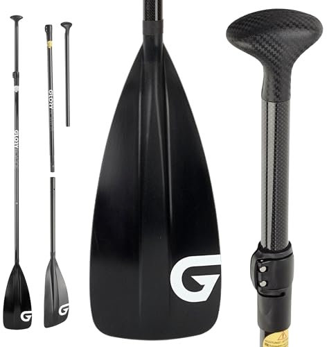 Glory Boards® Carbon Paddel für SUP– nur 800g - Leichter Carbonschaft – Robustes Nylonblatt -3 Teiliges Paddel – ideal für Stand up Paddler– Länge flexibel einstellbar