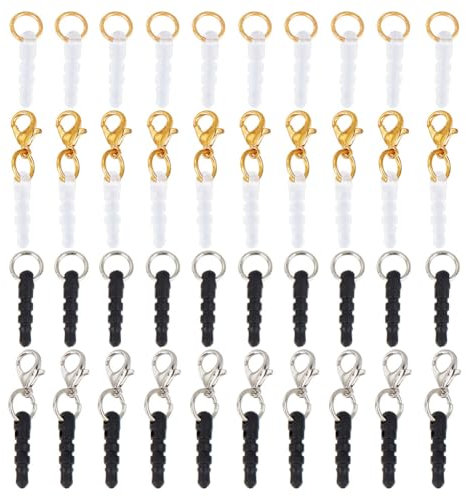 OLYCRAFT 40 Stück 4 Stil Kopfhöreranschluss Staubstecker Mit Karabinerverschlüssen Kopfhörer Anti Staubstecker Legierung Kopfhörerstecker Für 3.5mm Smartphone Mit Loch Schwarz und Weiß