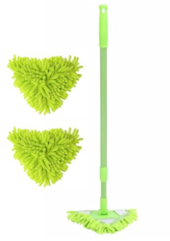 Liummrcy Mop de Piso 3pcs Triangular 180 ° Barilla de Hierro rotativo Telescópico Mini Mop para Ventana de Pared Cocina de Cocina Verde, Herramientas de Limpieza
