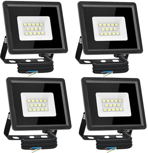 Aigostar Foco LED Exterior 10w 750LM, Foco Proyectore LED Exterior Impermeable IP65, 14 LEDS, 6500K Blanco Frío para Garaje,Jardín,Patio,Parque, 4pcs