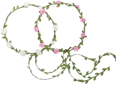 2 Pcs Flower Crown, White and Pink Floral Garland Headband for Women, Rose Flower Handmade Hair Floral Headpiece for Girls Wedding, Garland Leaf Ribbon Headbands Festival Hair Accessories