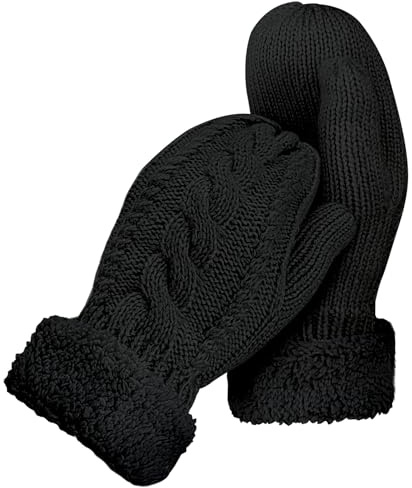 Kiiwah Manoplas de Lana de Invierno Cálido para Mujer, Suaves y Gruesas de Punto Acogedor Guantes para Mujeres Niñas Aire Libre Esquí Ciclismo Running(Negro)