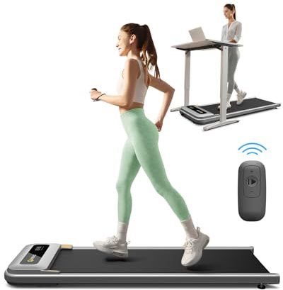 UREVO 2 in 1 Walking Pad mit Größeren Lauffläche, Tragbar Laufband für zuhause mit Fernbedienung und LED-Anzeige, Leises Laufband Schreibtisch für Zuhause/Büro
