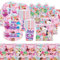 Vajilla Para Fiestas Infantiles Rosa, Vajilla Para Fiestas Que Incluye Platos, Vasos, Toalla de Papel, Mantel 61 Piezas en Total, Adecuada Para 20 Fiestas de Cumpleaños Infantiles