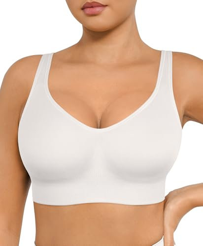 FeelinGirl BH Damen ohne Bügel Seamless Push Up Komfort Klassische BHS Große Brüste Starker Halt 3 Haken-Rückenverschluss Weiß S