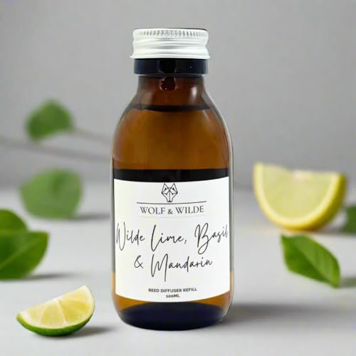 Wolf & Wilde Lime, Basil & Mandarin 100ML Luxury Reed Diffuser Refill In Amber Glass Bottle | Long Lasting, Up To 6 Months | Best Results With Fibre Reeds | Handmade In The UK