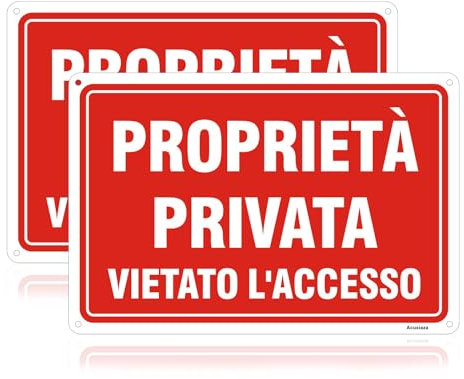 Acuxiaza 2 Pezzi Cartello Proprietà Privata Vietato l'Accesso 20x30 cm Cartello Divieto di Accesso in Alluminio Riflettente, Impermeabile, Facile da installare