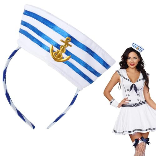 BETESSIN Matrosen Haarreif Karneval - Seemann Stirnband mit Matrosenmütze Design - Marine Kostüm Damen - Sailor Accessoire - Kopfbedeckung für Karneval, Fasching, Fasnacht, Mottoparty