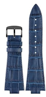 TVKSIPAR 12 Mm Leder-Edelstahl-Armband, Passend For Tissot PRX Series Strap Super Player T137.407, Konvexes Endarmband, Herren-Armband(Blue-black-bucke)