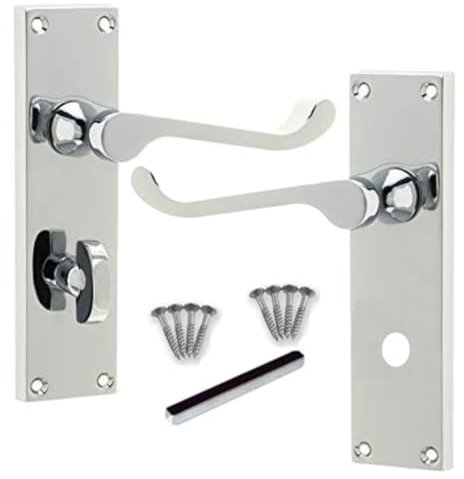 DISCOUNT HARDWARE UK Victorian Scroll Chrome Handles Bathroom Door Handles - 1 Pair Polished Chrome Lockable Door Handle - Internal for Interior Doors 150mm x 40mm