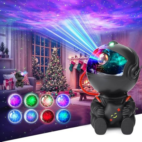VEANANO Astronaut Galaxy Projector, Star Projector Night Light, Spaceman Light Projector with Remote Control, USB Powered 360° Adjustable Space Buddy Projector for Kids Bedroom Adults Room (Black)